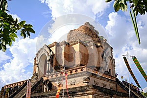 Chedi Luang Varavihara temple with ancient large pagoda is 700 years in Chiang Mai, Thailand.