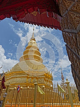 Chedi or pagoda in Wat Phra That Hariphunchai, a Buddhist temple in Lamphun, Thailand