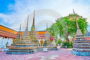 The chedis of Wat Pho temple, Bangkok, Thailand