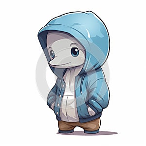 Cheeky Dolphin Cartoon Character In Cozy Street Clothing