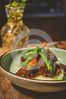 Cheeky Git Braised beef cheek stew with french beans and housemade mash