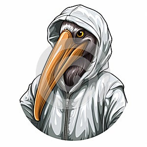 Cheeky Pelican In Cozy Hoodie: Vector Drawing With Cartoon Realism