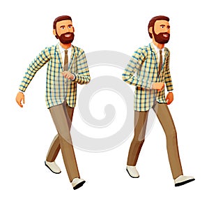 Cheerful 3D Man Walking in Casual Attire