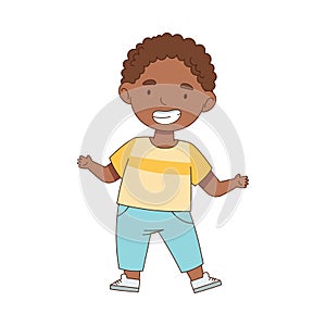 Cheerful African American Boy Standing with Open Arms for Hug Vector Illustration