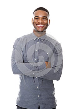 Cheerful african american man smiling with arms crossed