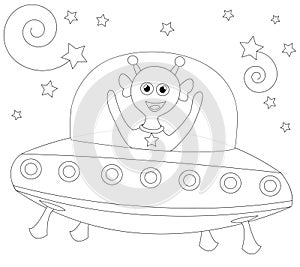 Cheerful alien in spaceship