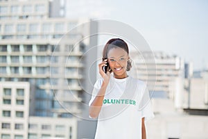 Cheerful altruist woman on the phone