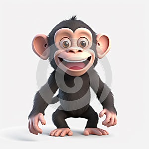 Cheerful Animated Monkey Standing Against a White Background