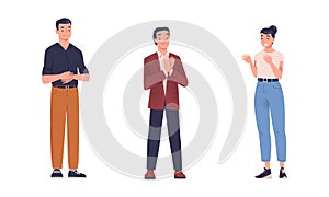 Cheerful applauding people set.Positive business people clapping hands with enthusiasm flat vector illustration