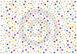 Cheerful background with colorful stars on a white background.