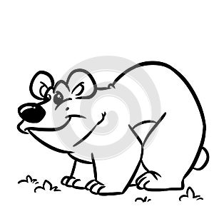 Cheerful bear meadow grass coloring page cartoon illustration