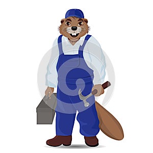 Cheerful beaver builder. Vector illustration photo
