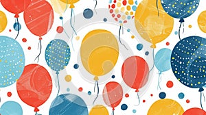 This cheerful birthday card features a playful pattern of balloons and the message Another year older another year wiser