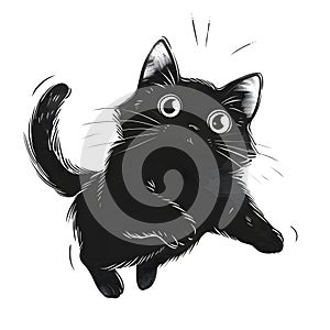 A playful black cat leaps joyfully, showcasing its energy and curiosity in a whimsical, cartoon-style illustration photo