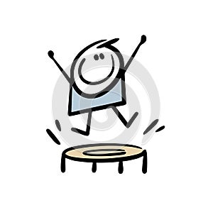 Cheerful boy athlete jumps on a trampoline. Vector illustration of a child on the playground.