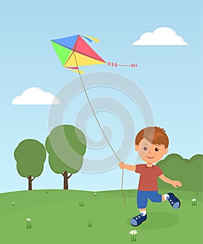 Cheerful boy enjoying flying kite