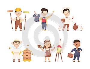 Cheerful Boy and Girl Depicting Different Profession and Occupation Vector Set