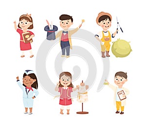 Cheerful Boy and Girl Depicting Different Profession Vector Set