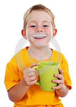 Cheerful boy with milk mustache