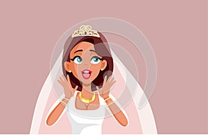 Cheerful Bride Reacting with Excitement Vector Illustration