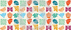 Cheerful bright vintage retro pattern in patchwork style. Seamless floral background