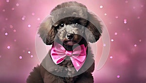 cheerful brown cocker spaniel with pink bow