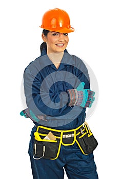 Cheerful builder woman