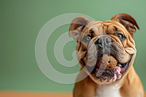 Cheerful bulldog enjoying playtime with a durable eco-friendly toy