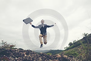 Cheerful Business Man Jumping and Shouting, Successful Corporate