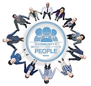 Cheerful Business People Holding Hands Forming a Circle