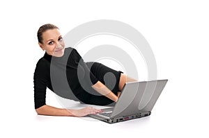 Cheerful business woman with laptop