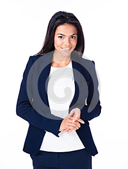 Cheerful businesswoman looking at camera