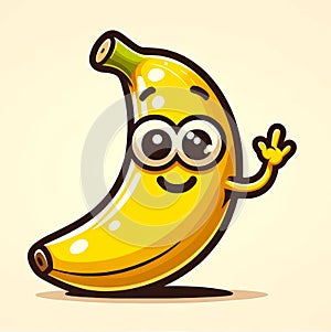 Cheerful Cartoon Banana Character with Glasses Waving Hello