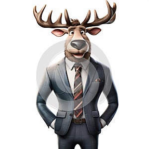 Friendly Caribou In A Suit - Hyperrealistic Cartoon photo