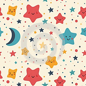 Cheerful Cartoon Stars and Moon Pattern for Children's Design