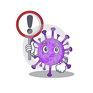 Cheerful cartoon style of bovine coronavirus holding a sign