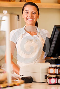 Cheerful cashier.