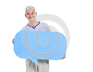 Cheerful Casual Mature Man Holding Speech Bubble