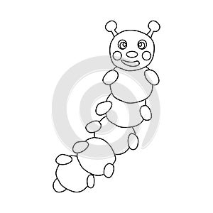 Cheerful caterpillar cartoon character, doodle style flat vector outline for coloring book