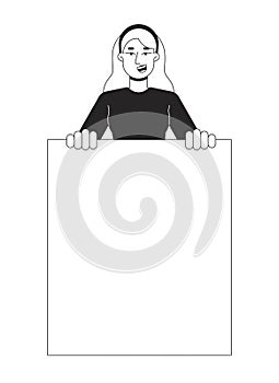 Cheerful caucasian demonstrator flat line black white vector character photo
