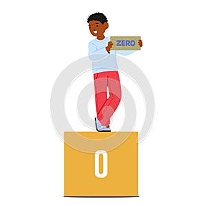 Cheerful Child Holding Number Zero Representing Early Math Learning And Numeracy Development, Vector Illustration