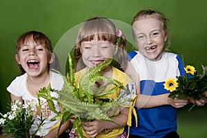 Cheerful children in a kindergarten summer.