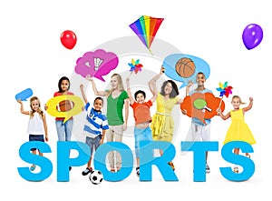 Cheerful Children and Women in a Photo with Concept of Sports