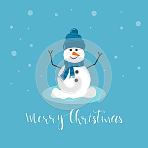Cheerful christmas snowmen with different presents. Funny snow man wearing hat, scarf with tree. Festive happy xmas holiday cute