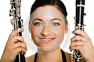 Cheerful clarinetist women photo