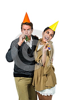 Cheerful couple celebrating birthday