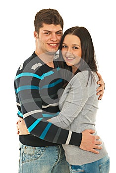 Cheerful couple in embrace