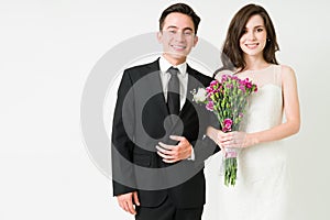Cheerful couple marrying and feeling happy