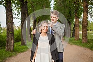 Cheerful couple together outdoors