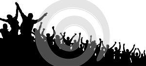 Cheerful crowd cheering applause. Fans happy people. Party disco concert sport. Silhouette vector illustration